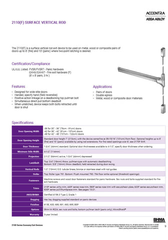 Accentra (Yale) 2110 Surface Vertical Rod Exit Device - 36"